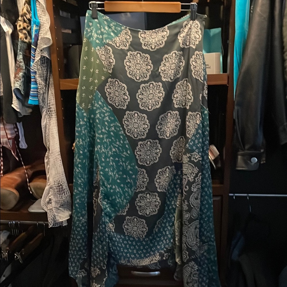 Guess Green and Gray Asymmetrical Wrap Maxi Skirt